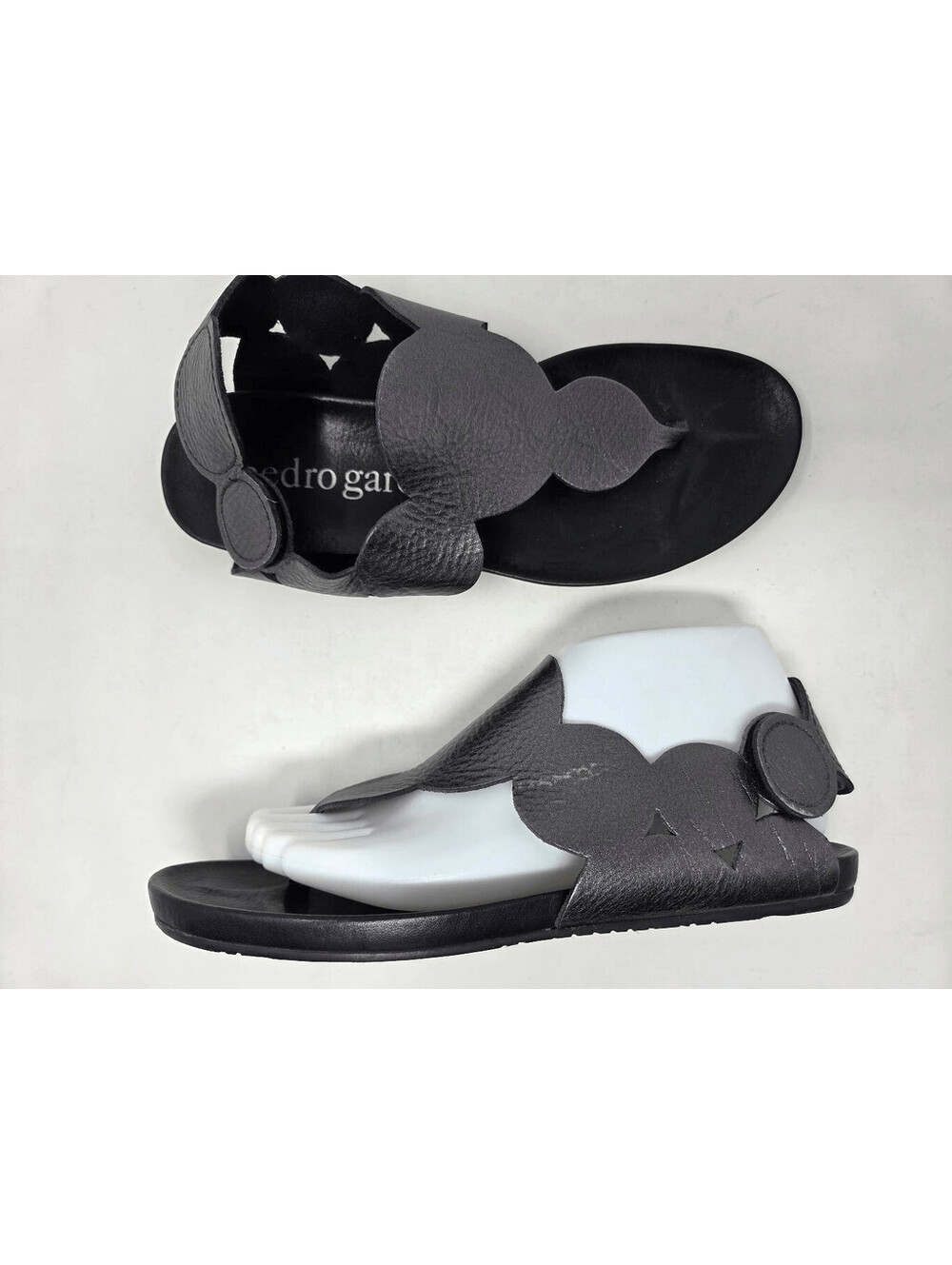 PEDRO GARCIA JAMEE BLACK PEWTER LEATHER WOMENS FLAT SANDALS EU 38.5 US 8.5
